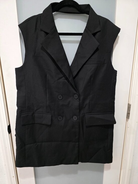 None Dresses & Skirts - Black Sleeveless Blazer‎ Dress – Double Breasted Formal Mini